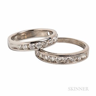 Two Platinum and Diamond Half Hoop Rings, set with full-cut diamonds, approx. total wt. 1.50 cts., size 6.3 dwt, size 6 1/4, 7 3/4.