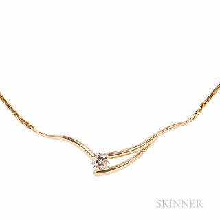 14kt Gold and Diamond Pendant Necklace, the full-cut diamond weighing approx. 0.95 cts., 7.0 dwt, lg. 17 1/2 in.