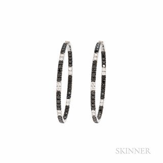 Leo Pizzo 18kt White Gold, Black Diamond, and Diamond Hoop Earrings, approx. total wt. 3.75 cts., lg. 1 3/4 in., signed.