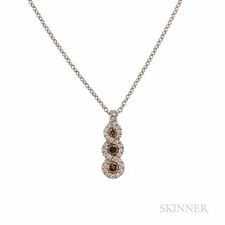 18kt White Gold, Colored Diamond, and Diamond Pendant, set with three brown diamonds, total wt. 0.54 cts., and full-cut diamond melee,