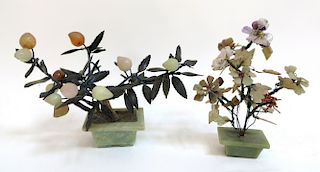 Pair Of Jade And Hardstone Potted Flowers