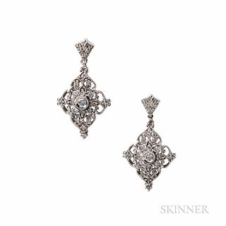 14kt Gold and Diamond Earrings, set with full-cut diamond melee, 3.7 dwt, lg. 1 1/4 in.