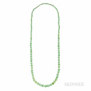 Jade Bead Necklace, the beads graduating in size from approx. 4.00 to 9.50 mm, lg. 29 1/2 in.