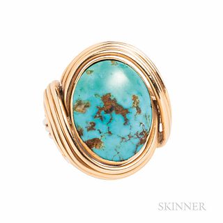 14kt Gold and Turquoise Ring, set with an oval cabochon, 8.1 dwt, size 7.