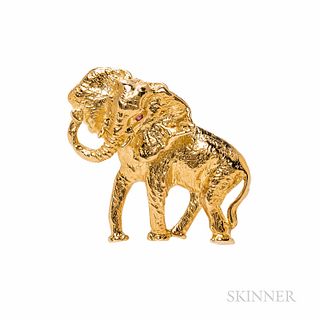 14kt Gold Elephant Brooch, with ruby eyes, 6.2 dwt, lg. 1 3/8 in.