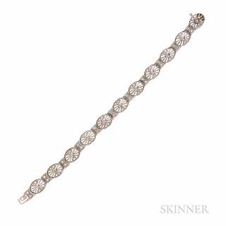 14kt White Gold and Diamond Bracelet, set with full-cut diamonds, approx. total wt. 0.90 cts., 15.2 dwt, lg. 7, wd. 3/8 in.