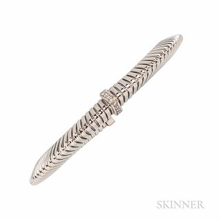 18kt White Gold and Diamond Bracelet, the flexible cuff with full-cut diamond accents, 16.3 dwt, interior cir. 6 1/8 in.