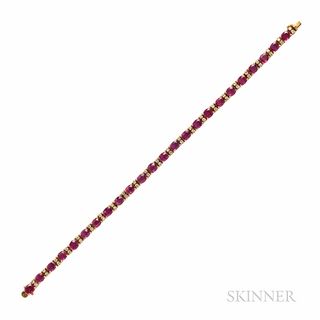 18kt Gold, Ruby, and Diamond Bracelet, set with twenty-four rubies, total wt. 10.08 cts., and full-cut diamonds, total wt. 0.55 cts., 9