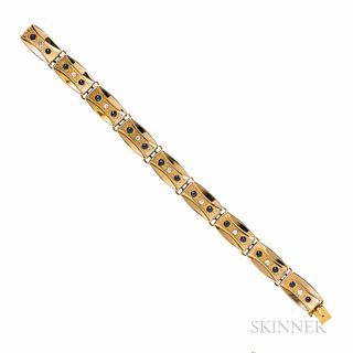 Potter and Mellen 14kt Gold, Sapphire, and Diamond Bracelet, set with full-cut diamonds and cabochon sapphires, 30.0 dwt, lg. 7 1/8, wd