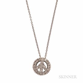 Roberto Coin 18kt White Gold and Diamond "Tiny Treasures" Peace Sign Pendant, Italy, with chain, dia. 3/8, lg. 16 in.