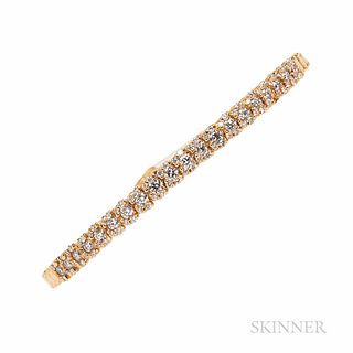 18kt Gold and Diamond Bangle Bracelet, the flexible bangle set with full-cut diamonds, total wt. 1.94 cts., interior cir. 6 7/8 in.