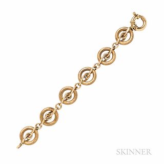 14kt Gold Bracelet, Italy, the circular links with Florentine finish, 19.8 dwt, lg. 8 3/8, wd. 7/8 in.
