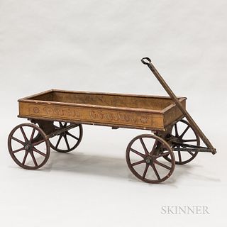 Painted and Stenciled "Paris Coaster" Wagon, ht. 18, lg. 40, dp. 18 in.