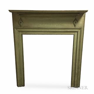 Green-painted Pine Mantel, New England, early 19th century, with applied molded diamonds, ht. 51 1/2, wd. 45, dp. 6 1/2 in. Provenance:
