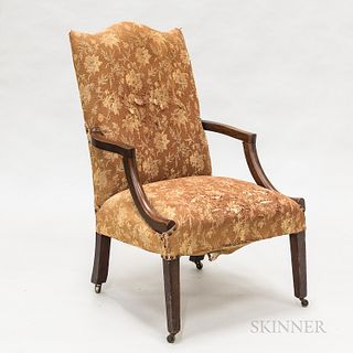 Federal Upholstered Mahogany Lolling Chair, late 18th/early 19th century, (imperfections),