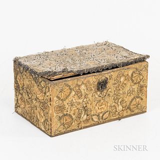 Floral-embroidered Needlework Box, 18th century, ht. 5 1/4, wd. 10, dp. 6 1/2 in.