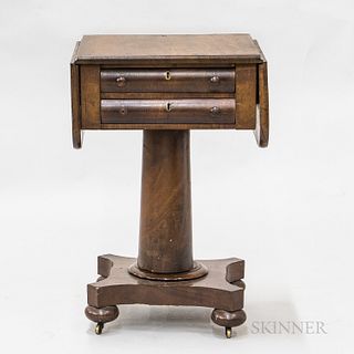 Late Classical Mahogany Drop-leaf Two-drawer Worktable, ht. 28 1/2, wd. 19, dp. 17 in.