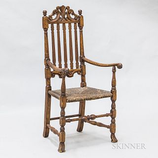 Carved Maple Bannister-back Armchair with Prince of Wales Cresting, 20th century, ht. 48, wd. 23, dp. 21 in.