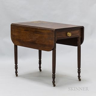 Federal Mahogany One-drawer Pembroke Table, early 19th century, (imperfections), ht. 30 1/2, wd. 22 1/4, dp. 35 1/2 in.