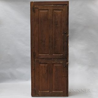 Large Country Red-stained Pine Two-door Paneled Cupboard, 19th century, ht. 83, wd. 32 1/2, dp. 17 in.