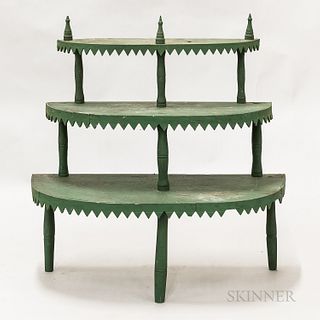 Green-painted Pine Three-tier Plant Stand, ht. 36, wd. 36, dp. 18 in.