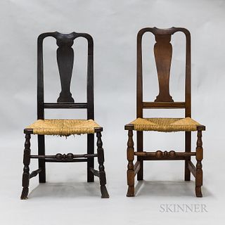 Two Queen Anne Maple Spanish-foot Side Chairs, 18th century, ht. 41 in.