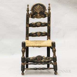 Spanish Colonial-style Painted and Carved Side Chair, ht. 48 in.