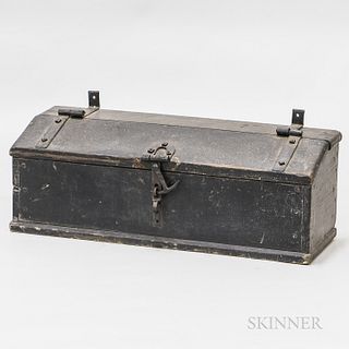 Iron-mounted and Painted Pine Slant-lid Box, ht. 13 1/2, wd. 32, dp. 12 in.