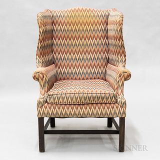 Chippendale Upholstered Mahogany Easy Chair, ht. 45, wd. 32, dp. 32 in.