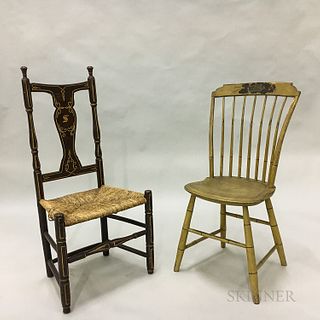 Step-back Windsor and a Painted Vase-back Side Chair, ht. to 40 1/2 in.