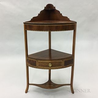 Federal-style Inlaid Mahogany Corner Washstand, ht. 42, wd. 22 1/2, dp. 16 in.