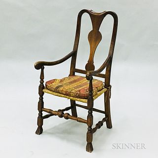 Queen Anne-style Turned Maple Spanish-foot Armchair, (imperfections), ht. 43 1/2 in.