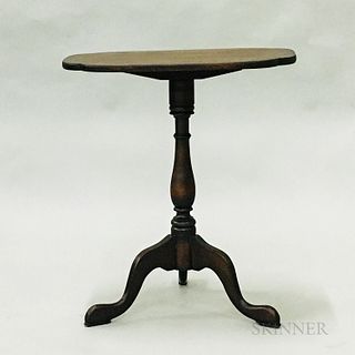 Queen Anne-style Mahogany and Cherry Tilt-top Candlestand, (imperfections), ht. 27 1/2, wd. 16 3/4, dp. 24 in.