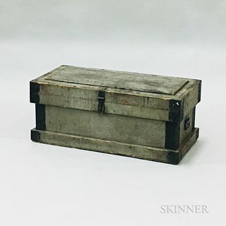 Gray-painted and Mounted Carpenter's Box, ht. 15 1/2, wd. 37, dp. 15 in.