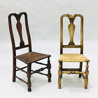 Two Queen Anne Maple Spanish-foot Side Chairs, ht. to 42 3/4 in.