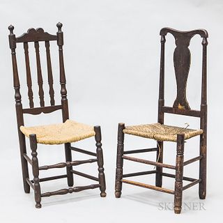 Two Early Country Side Chairs, 18th century, ht. 42 1/2 in.