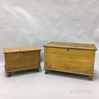 Two Country Grain-painted Pine Six-board Chests, 19th century, ht. to 23, wd. to 37, dp. to 20 in.