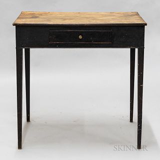 Country Black-painted Birch One-drawer Taper-leg Worktable, ht. 29 1/2, wd. 30, dp. 18 1/2 in.
