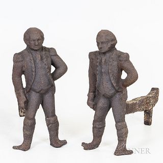 Pair of Cast Iron George Washington Andirons, ht. 15, wd. 7, dp. 17 in.