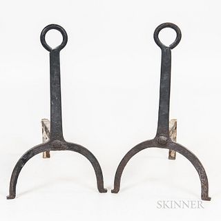 Pair of Wrought Iron Andirons, ht. 20, wd. 11 1/2, dp. 14 1/2 in.