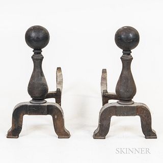 Pair of Cast Iron Andirons, ht. 14, wd. 8, dp. 18 in.