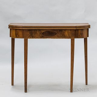 Federal Inlaid Mahogany Card Table, possibly Salem, Massachusetts, early 19th century, ht. 28 3/4, wd. 36, dp. 17 3/4 in.