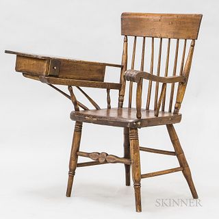 Turned Ash and Pine Writing-arm Windsor Chair, 19th century, ht. 37 1/2, wd. 33, dp. 27 in.