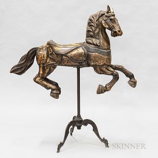 Diminutive Polychrome and Carved Wood Carousel Horse, ht. 32, wd. 42, dp. 10 in.