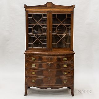 Federal Glazed and Inlaid Mahogany Secretary, (repairs), ht. 80 1/2, wd. 43, dp. 22 1/2 in.