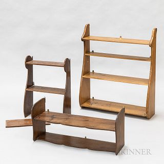 Three Shaped-end Hanging Wall Shelves, (imperfections), ht. to 33 1/2 in.