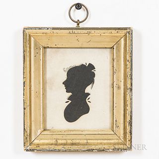 Framed Hollow-cut Silhouette of Girl and a Framed "Mary Cook" Needlework Sampler, 5 3/4 x 5 and 15 1/2 x 15 in.