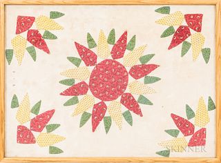 Framed Applique Cotton Pillow Sham, Pennsylvania, c. 1870, signed "S L," ht. 18, wd. 23 3/4 in.