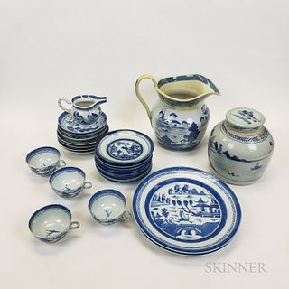 Twenty-seven Pieces of Canton Porcelain Tableware, including a pitcher, covered ginger jar, and creamer.