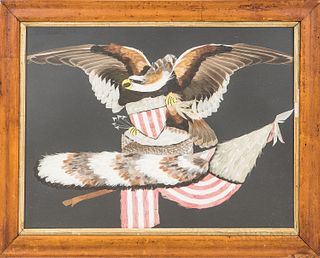 Framed and Painted Patriotic Featherwork Picture, ht. 15 1/2, wd. 19 1/4 in.